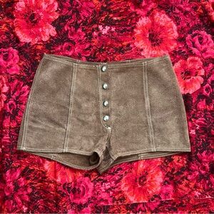 Vintage 1970s Brown Suede Snap Front Shorts, Hippie Boho Retro, Small